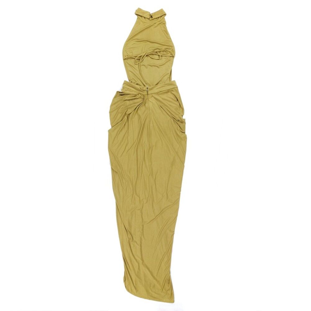 HOUSE OF CB Vittoria Draped Halter Maxi Dress Olive Romantic Svelte Goddess Boho - Picture 9 of 15